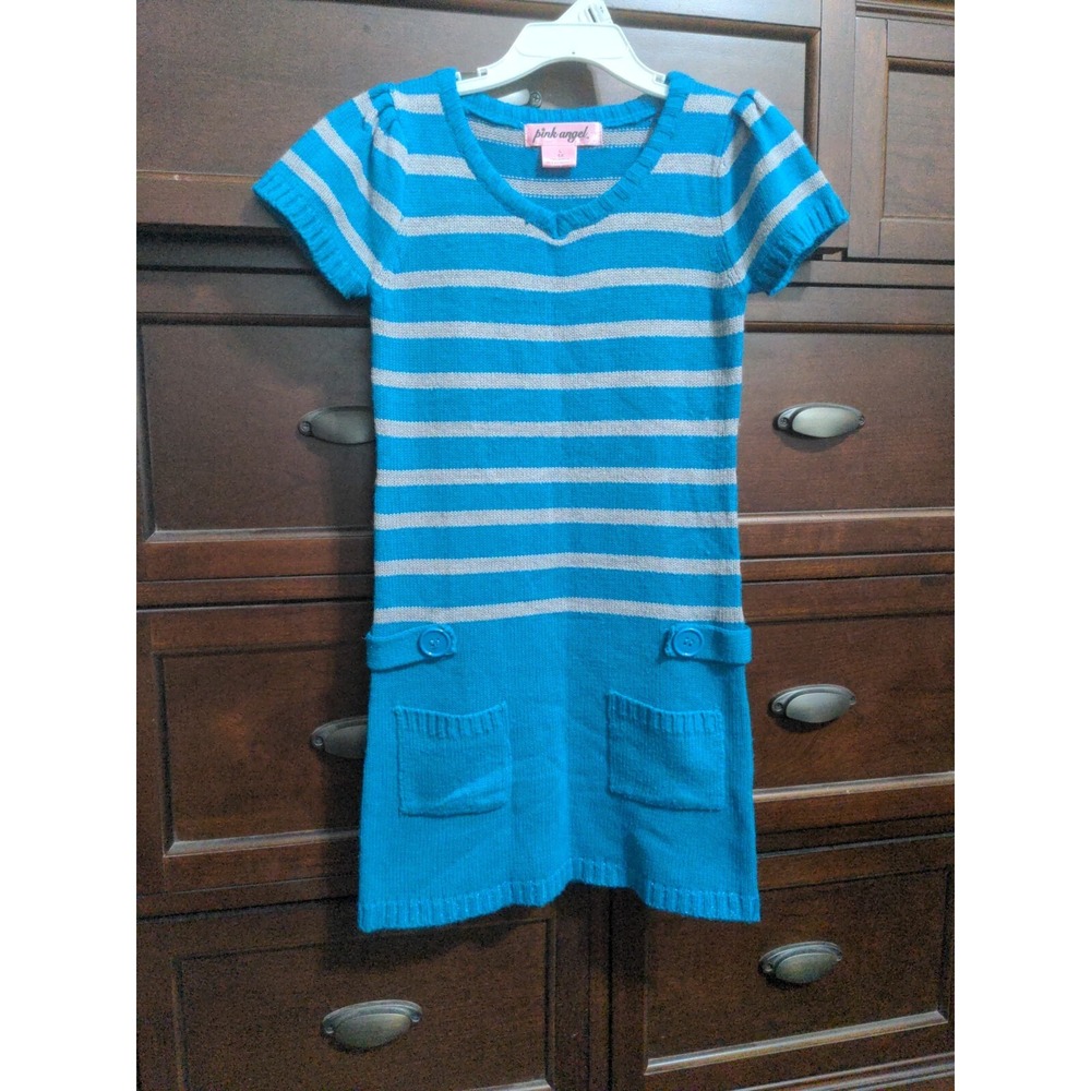 Pink Angel Girls Blue & Gray Knit Dress. Size 6X